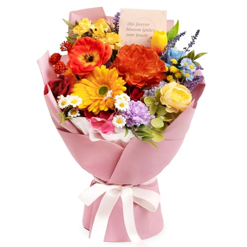 TINGE TIME Preserved Flowers Bouquet, Rainbow Faux Rose Bouquets, Artificial Flowers Birthday Centerpiece Flower Bouquet, ...