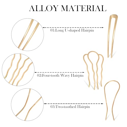 Chanaco French Hair Pins for Women Gold Silver Updo Hair Accessories U Shaped Hair Pins for Buns Twist Hairpin for Styling...