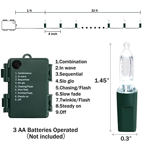 KOUQIYA Battery Operated Christmas Lights, 33ft 100 LED Battery Operated String Lights with Auto-Timer 8 Modes Waterproof ...