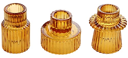 Vixdonos Taper Glass Candlestick Holders Tealight Candle Holders for Table Centerpieces, Wedding Decor and Dinner Party (3...