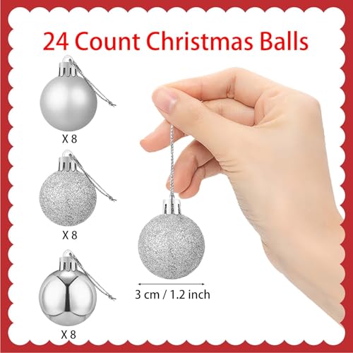24 Count Small Silver Ornaments for Mini Christmas Tree, Small Shatterproof Christmas Tree Ornaments Balls Party Decoratio...