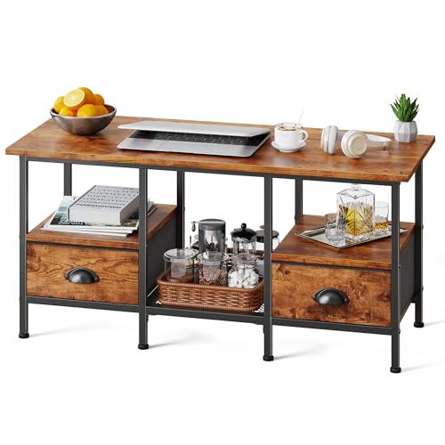 Furologee 35" Coffee Table with 2 Storage Drawers, Small Coffee Tables for Living Room, Industrial Center Table with 2 Tie...