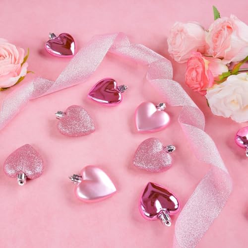 XmasExp Valentines Day Decor Heart Ornaments for Christmas Tree Decorations Set of 24 Pink Heart Shaped Bauble Perfect for...