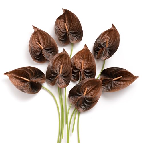 Ling's moment Anthurium Artificial Flowers, 8pcs Faux Anthurium Stems, PU Foam Greenery Plant for DIY Wedding Bouquets Cen...