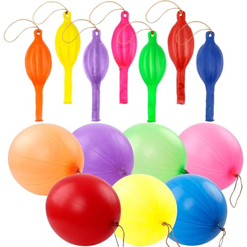 RUBFAC 36Pcs Punch Balloons, Heavy Duty Party Favors For Kids, Punching Balloons Bouncy Balls with Rubber Band Handle for ...