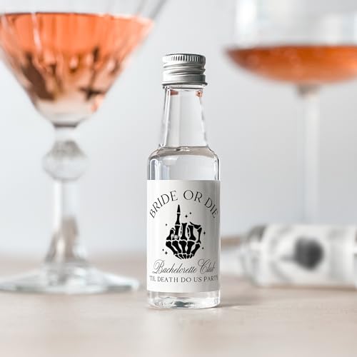 Label with Love Til Death Do Us Party - Set of 16-50 mL Bachelorette Liquor Labels - Skeleton Bach Party Favors, Bride or ...