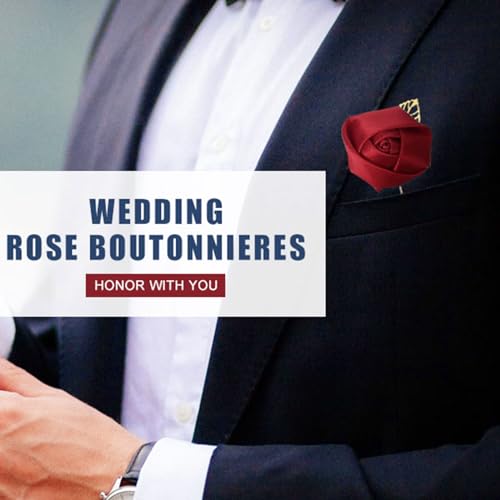 MECCANIXITY Groom Boutonnieres Rose Boutonnieres Pins for Men Wedding Ceremony Anniversary Formal Dinner Party Suit Decora...