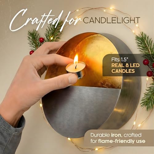 NativeSkins Eclipse Metal Wall Candle Sconces Set of Two Wall Candle Holders - Set of 2 Handcrafted Decorative Tea Light S...