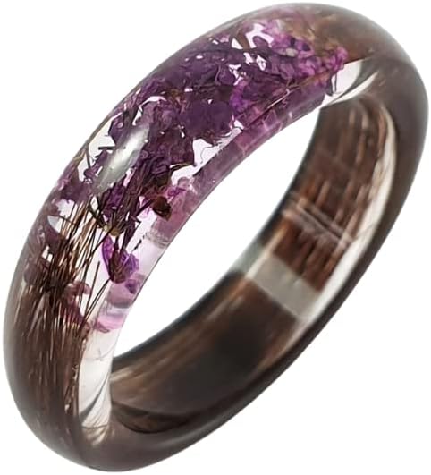 Lock of Hair Keepsake Ring with Purple Flowers Memorial Jewelry Mom Dad Nan Child Pet Loss Horse Custom Resin Band