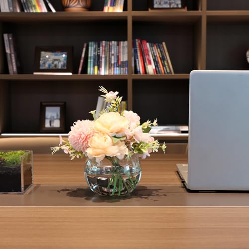 HWASHIN Set of 6 Clear Glass Vases, 4.7” W x 3.5” H, Round Candle Holders, Bubble Bowl, Flower Vases with Sponge Brush, De...