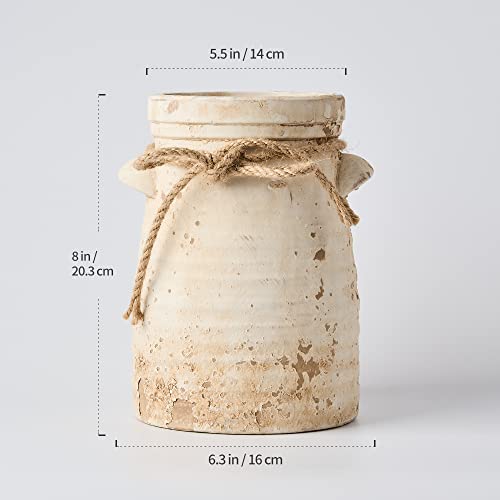 SIDUCAL Ceramic Decorative Flower Vase, 8 Inch Rustic Distressed Pottery Decorative Flower Vase for Home Decor, Ideal Shel...