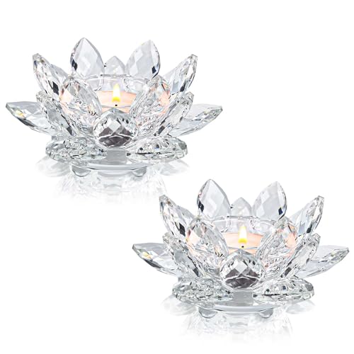 Kolnlala Crystal Lotus Flower Tealight Candle Holders/Glass Tea Light Candlestick Decor Decoration for Christmas Home Wedd...