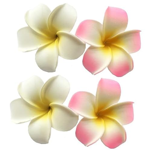 Juroicessry 4 Pcs 7cm White and Pink Hawaiian Frangipani Plumeria Foam Head Flower Party Beach Hair Clip Hair Clips