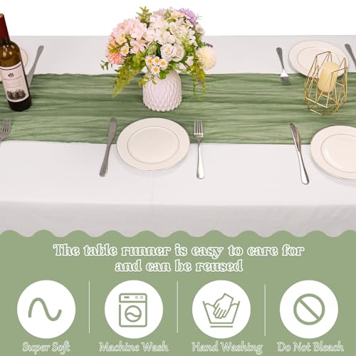 10 Pack Sage Green Cheesecloth Table Runner 10FT Boho Gauze Fabric Table Runner Vintage Rustic Sheer Runners for Wedding P...