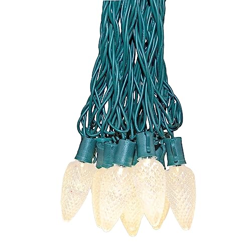 Novelty Lights 25 Feet 25 Light C9 Diamond Faceted LED String Lights, Warm White, Pre-Lamped Holiday Lights on Green Wire,...
