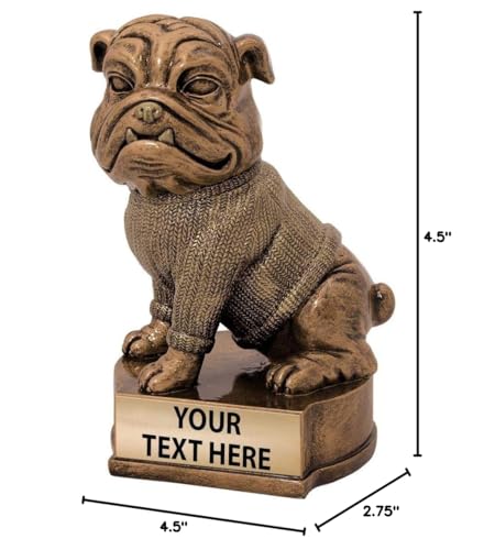 Crown Awards 4.5" Bulldog Sculpture, Custom Resin Mascot Trophies with Customized Engraving Prime