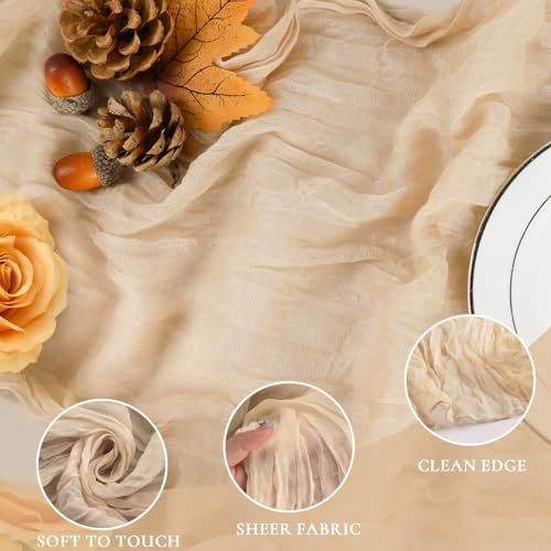 6 Pack Champagne Cheesecloth Table Runners New Year Cheese Cloth Table Runner 10FT Boho Sheer Gauze Runner 35x120 Inches L...