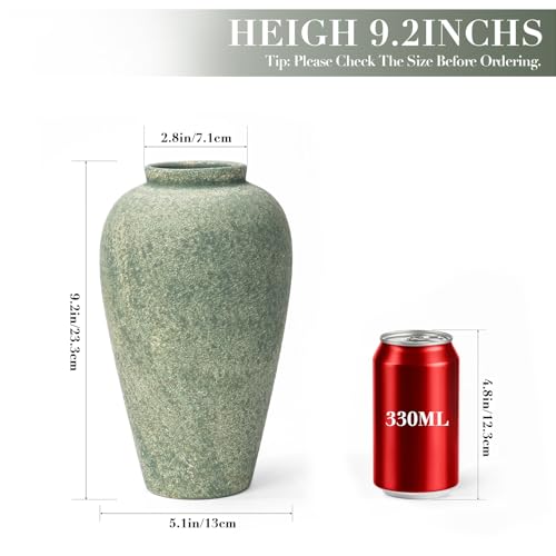 Ceramic Flower Vase Home Decor - 9.2 inch Large Farmhouse Table Vases, Rustic Decorative Vases for Kitchen Living Room Cof...