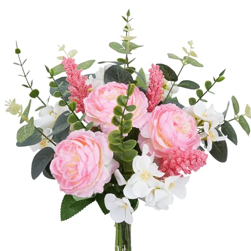 HO2NLE Artificial Silk Flowers Artificial Flowers Bouquets Pink Florals Arrangements Faux Peony Faux Flower Stems for Spri...