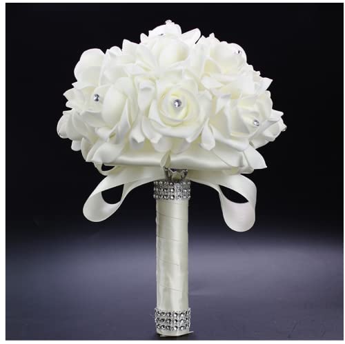 Eldwviz Wedding Bouquets for Bride, Wedding Bouquet Bridesmaid，Bridesmaid Holding Flowers for Wedding Decoration (White+Wh...