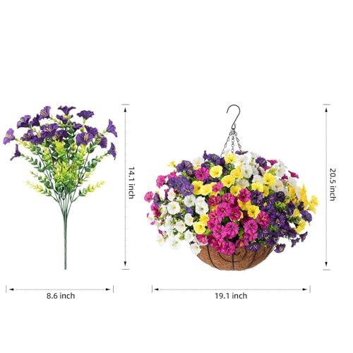 HyeFlora Artificial Hanging Flowers Faux Plants Basket for Outdoors Spring Decor, Fake Silk Morning Glory with Eucalyptus ...