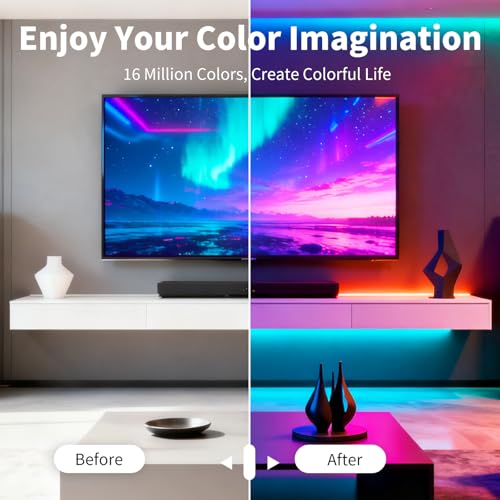 LED Strip Lights,RGB Music Sync Color Changing Bluetooth Led Lights with Smart App Control Remote & Remote Control for Roo...