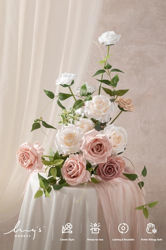 Ling's moment Artificial Flowers Fake Silk Roses Faux Foam Flower Combo for DIY Wedding Bouquets Centerpieces Arrangements...