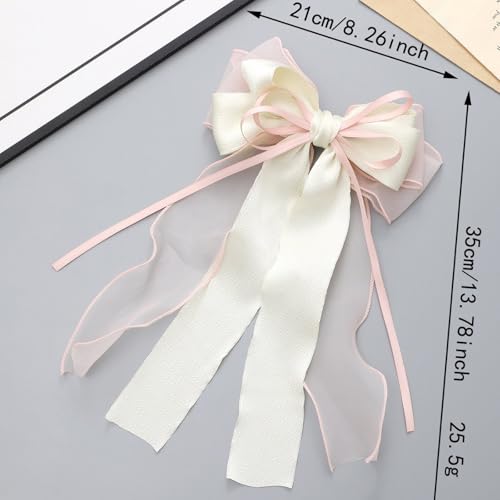 FRUZJAY Large Hair Bows Clips for Women Pink White Hair Bows Elegant Long Tail Bowknot Hairpins Spring Summer Hair Barrett...