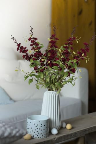 IPOPU Dark Red Flowers Artificial Delphinium 9PCS Burgundy Larkspur Artificial Flowers with Clematis Greenery Burgundy Sil...
