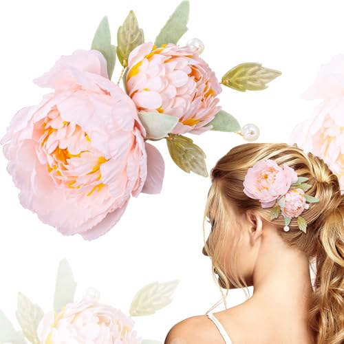 HINZIC Flower Hair Clip for Women, Non-Slip Vintage Pearl Floral Hairpins, Silk Flower Hair Barrettes Buns Holder Accessor...