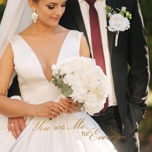 Flasunire 6-Pack White Silk Rose Boutonniere with Pearls for Groom and Groomsmen, Realistic Artificial Flower Lapel Pin fo...