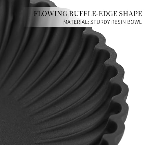 Hanobe Black Decorative Bowl Decor: Modern Resin Scalloped Ruffle Key Tray for Home Living Entryway Coffee Tables Centerpi...