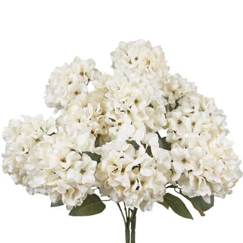 FAICOIA 2 Pcs Hydrangea Artificial Flowers White Faux Hydrangeas Flower Outdoor Artificial Flowers Bouquets Silk Hydrangea...