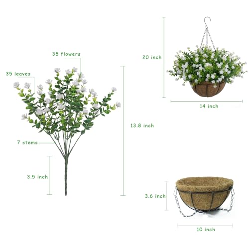 BCBLF Artificial Hanging Flowers Basket, 12 UV-Resistant Bundles of Realistic Fake Flowers, Faux Plants for Outdoor Decor,...
