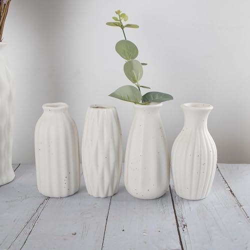 Set of 4 Small White Ceramic Vases Table Flower Vase Modern Decorative Vases for Pampas Grass, Small Vase for Home Living ...