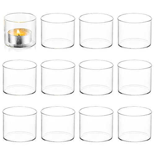 Votive Tea Light Candle Holders - Mini Clear Glass Tealight Holder as Candlelit Dinner Party Events Birthday Wedding Recep...