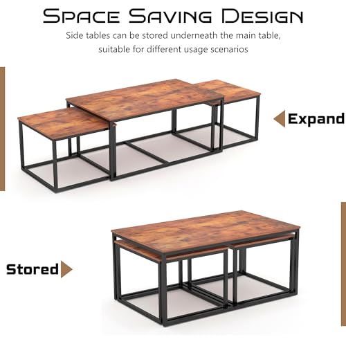 NAIYUFA Nesting Coffee Tables,3 Piece Living Room Coffee Table,Industrial Rectangular Coffee Table Set,End Table Side Tabl...