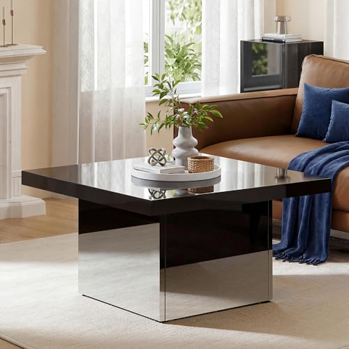 YITAHOME Square Coffee Table, Coffee Tables for Living Room with LED Lights, Modern Cocktail Coffee Table for Decor, Black
