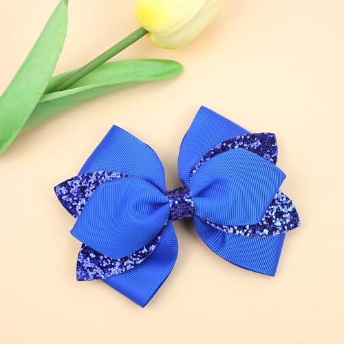 2PCS 4" Glitter Ribbon Hair Bow Clips Sparkly Sequins Alligator Barrettes Hairpin Girls Hair Bows Clips Hair Accessories T...