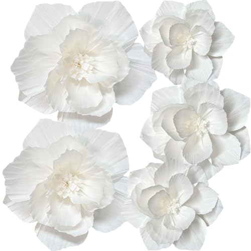 ANSOMO White Paper Flowers Artificial 3D Wall Décor Wedding Birthday Bridal Baby Shower Nursery Room Backdrop Table Center...