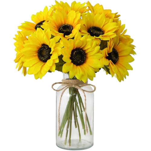 Leftover Sunflower Artificial Flowers in Vase,Sunflower Decor,Flower Centerpieces for Tables,Fake Flowers in Vase for Summ...