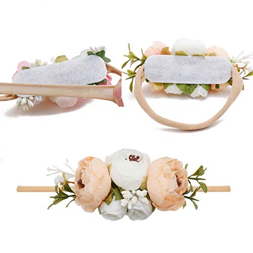mligril Baby Girl Floral Headbands- 3pcs Nylon Headband Handmade Flower Crown Elastic Hairband Newborn Toddler Hair Access...