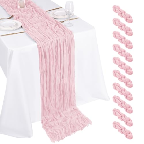 10 Pack Light Pink Cheesecloth Table Runner 17x108 Inch Boho Gauze Cheese Cloth Table Runners for Wedding Party Baby Showe...