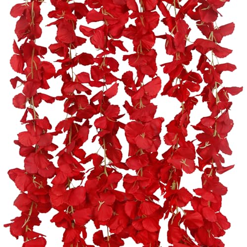 ACRYCS 6 Pcs Wisteria Flower Garlands Red Artificial Wisteria Hanging Flowers 6.7 Feet Silk Flowers Vines Hydrangea Garlan...