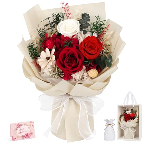 Flowers for Delivery Prime Preserved Flowers Bouquet with Vase That Last 3-5 Years Real Forever Flowers Red Rose Bouquet f...
