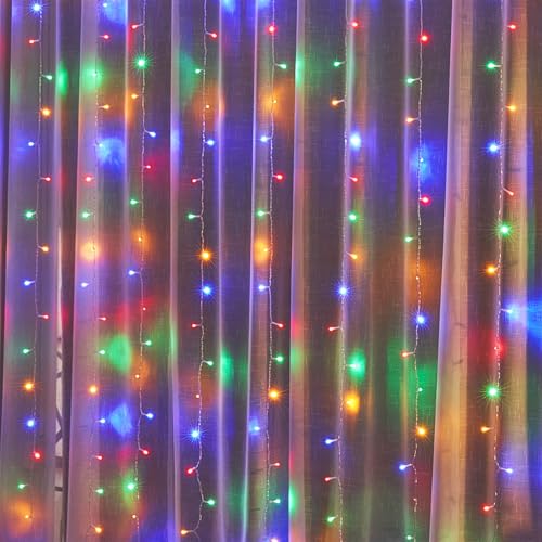 WATERGLIDE 300 LED Curtain Lights, Remote Control Christmas Decorative Hanging String Lights, 8 Lighting Mode, Plug in for...