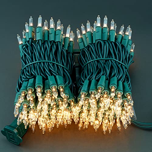 YULETIME 200 Clear Christmas Lights with Green Wire, Pack of 2 Strands of 21 ft 100 Count UL Certified Incandescent Mini S...