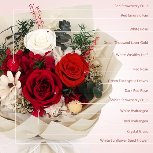Flowers for Delivery Prime Preserved Flowers Bouquet with Vase That Last 3-5 Years Real Forever Flowers Red Rose Bouquet f...