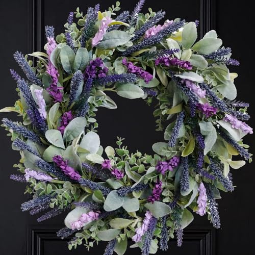 Lavender Wreaths for Front Door, 20 inch Artificial Farmhouse Wreaths for Wall Window Party Wedding Decor Indoor Outdoor S...