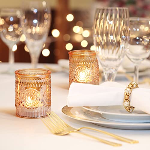 Lanttu Gold Votive Candle Holder Set of 12, Glass Tea Lights Candle Holders for Wedding Table Centerpieces, Birthday Parti...